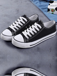 Black and White Canvas Round Toe Platform Lace Up 2.5cm Rubber Shoes