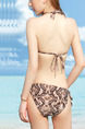 Brown Two-Piece Slim Printed Steel Pro Band Gather Bikini Polyester Swimwear