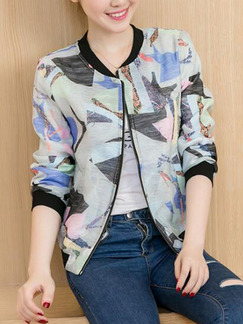 Colorful Loose Plus Size Printed Contrast Linking Zipped Cardigan Top for Casual