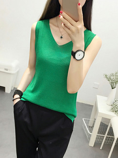 Green Loose Sling V Neck Top for Casual