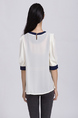White and Blue Blouse Round Neck Top for Casual Party Office