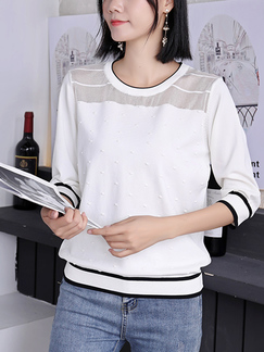 White Round Neck Tee Top for Casual