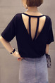 Black Loose Round Neck Open Back Top for Casual Party Nightclub