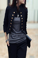 Black Slim Double-Breasted Suit Long Sleeve Coat for Casual Party Office