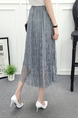 Grey Slim A-Line Hook Flower Cutout Lace Adjustable Waist Skirt for Casual