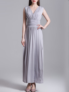 Grey Wrap V Neck Maxi Plus Size Dress for Cocktail Prom Bridesmaid Ball
