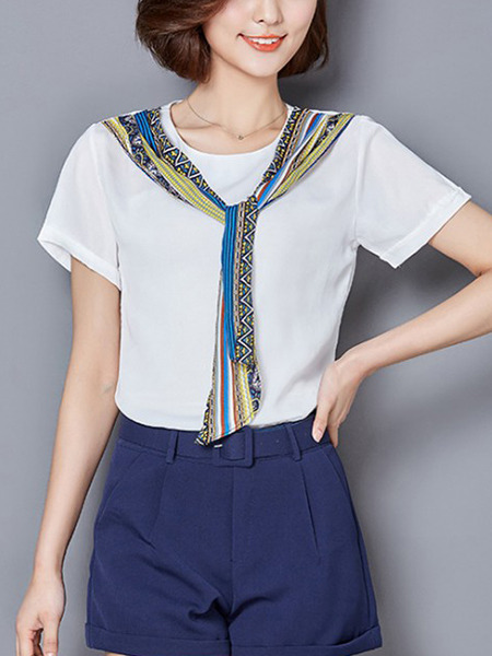 White and Blue Two Piece Shirt Shorts Plus Size Jumpsuit for Casual Evening Office