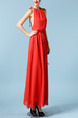 Red Hang Neck Double Lacing Drawstring Band Maxi Dress for Cocktail Prom Bridesmaid