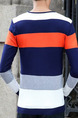 Colorful Plus Size Slim Contrast Stripe V Neck Long Sleeve Men Sweater for Casual