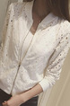 White Slim Lace Cutout Long Sleeve Plus Size Coat for Casual Office