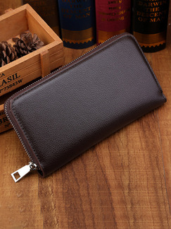 Brown Leatherette Zip-Around Clutch Wallet