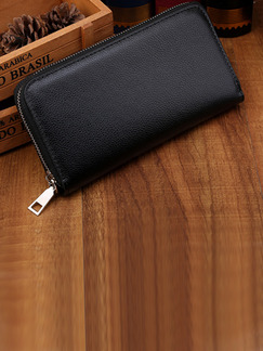 Black Leatherette Zip-Around Clutch Wallet