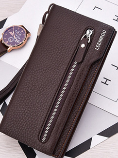 Brown Leatherette Zip-Around Credit Card Photo Holder Bifold Coin Purse Clutch Wallet