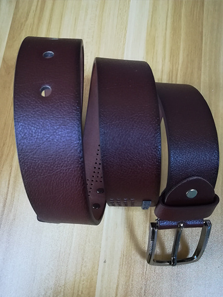Brown Leather Ratchet Cutout Leather and Metal Belt