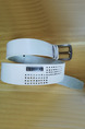 White Leather Ratchet Cutout Leather and Metal Belt