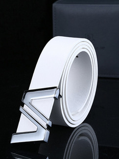 White Leather Ratchet Leather and Metal Belt