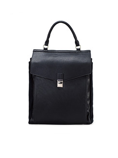 Black Leather Travel Computer Shoulders Backpack Satchel Bag