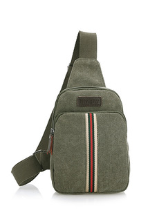 Army Green Canvas Contrast Stripe Washed Shoulder Crossbody Bag