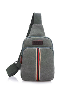 Grey Canvas Contrast Stripe Washed Shoulder Crossbody Bag