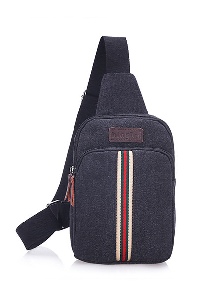 Blue Canvas Contrast Stripe Washed Shoulder Crossbody Bag