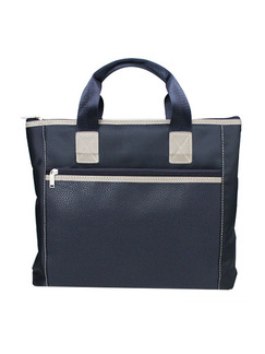 Navy Blue Oxford and PU Portable Office Tote Bag