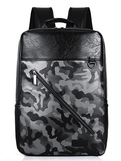 Black and Grey Leather Camouflage Leisure Shoulders Backpack Bag