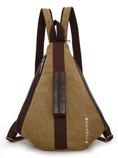 Khaki Canvas Canvas Leisure Multi-Function Shoulders Contrast Linking PU  Backpack Bag