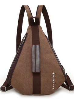 Brown Canvas Leisure Multi-Function Shoulders Contrast Linking PU  Backpack Bag