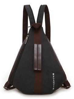 Black Canvas Canvas Leisure Multi-Function Shoulders Contrast Linking PU  Backpack Black