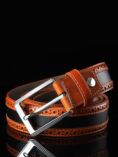 Black and Brown Ratchet Linking Genuine Leather and Metal Belt