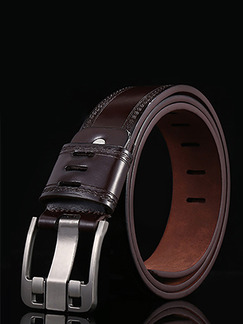 Brown Ratchet Cutout Leather and Metal Belt