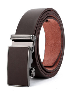 Brown Slider Genuine Leather and Metal Belt