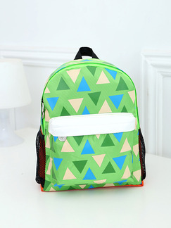 Green Nylon Contrast Plaid School Shoulders Backpack Boy Bag