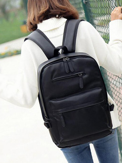 Black Leather High-Capacity Travel Shoulders Backpack Bag