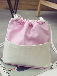 Pink White Canvas Drawstring Cute Backpack Bag On Sale