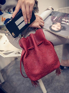 Red Leatherette Drawstring Shoulder Crossbody Bag On Sale