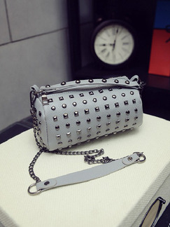 Grey Leatherette Chain Handle Beaded Shoulder Hand Bag On Sale