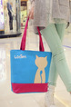 Blue and Pink Canvas Shopping Beach Cute Shoulder Tote Bag