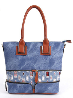 Blue and Brown Leatherette  Tote Shoulder Bag