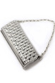 Silver Patent Leather Metallic Chain Handle Clutch Purse Shoulder Bag