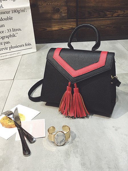 Black and Red Leatherette  Hand Shoulder Crossbody Bag