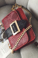 Black and Red Snakeskin Leatherette Chain Handle Shoulder Crossbody Satchel Bag