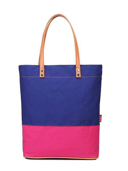 Blue and Pink Canvas Beach Shoulder Tote Bag