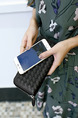 Black Leatherette Quilted Wallet Bag