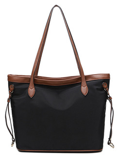 Black Nylon Shopping Tote Shoulder Bag