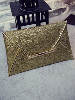 Golden Leatherette Evening Metallic Clutch Purse Bag