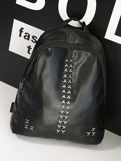 Black Leather Rivet Shoulders Backpack Bag