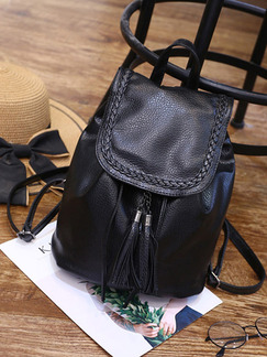 Black Leather Tassel Shoulders Backpack Bag