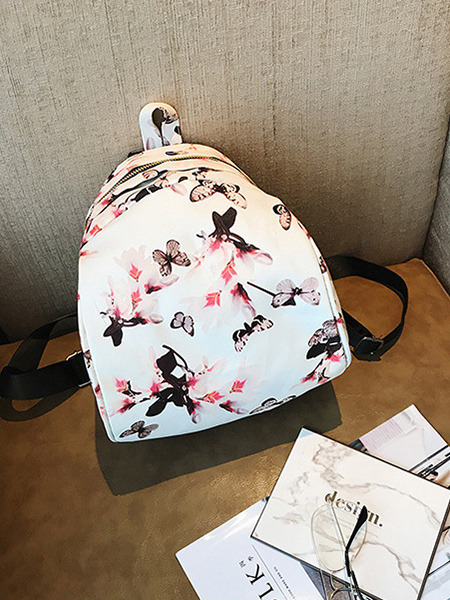 White Colorful Leather Located Printing Shoulders Backpack Bag