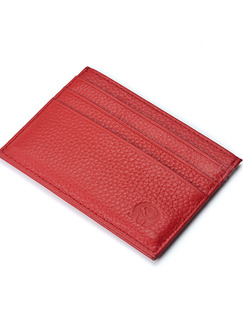 Red Leather Litchi Pattern Credit Card Slim Purse Wallet